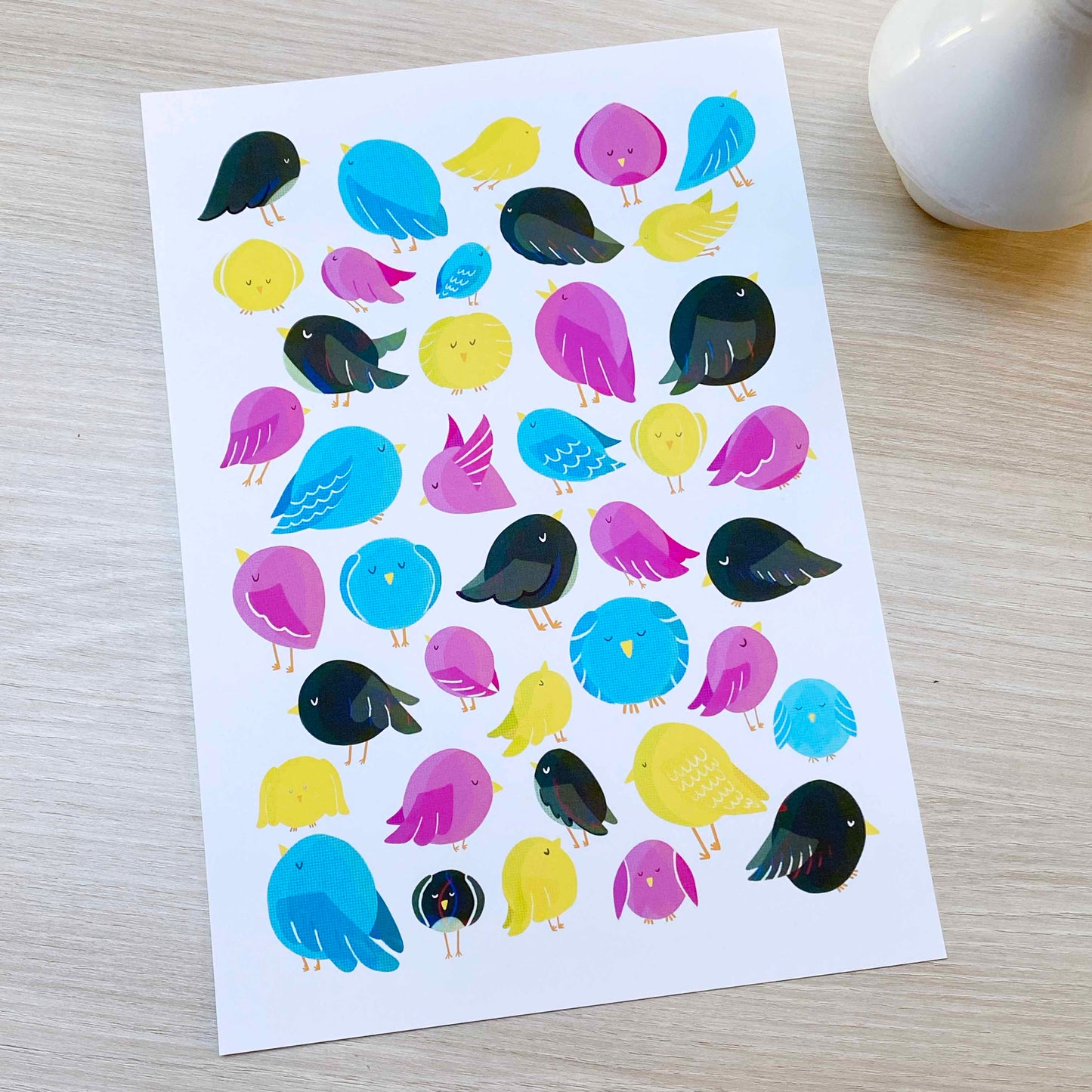 Imperfect 'CMYK Birds' Fine Art Print (A4)