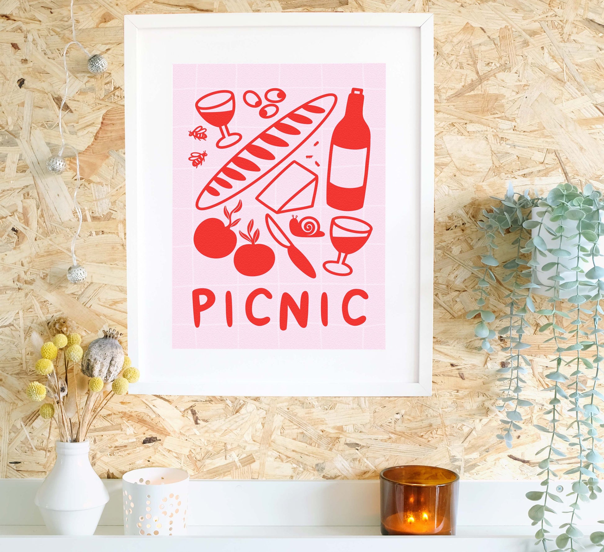 Vibrant picnic print with a typical Sentient Stories twist! High-quality, independently designed wall-art and prints for your home, perfect for bringing a little nature into any living space! Sustainably made-to-order. Sales support European Rewilding projects.