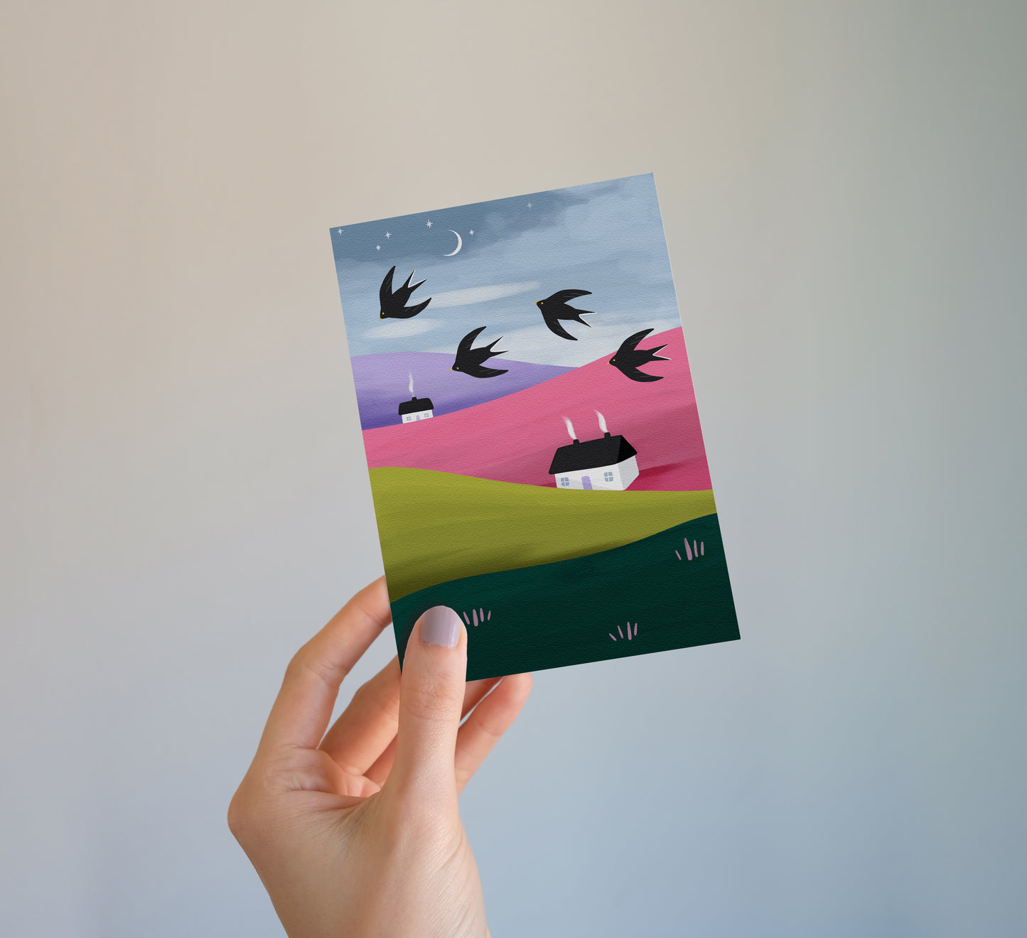 Set mit 6 zauberhaften Postkarten mit verträumten Landschaften, Waldtieren und Vögeln! Nachhaltig auf Bestellung gefertigt! Set of 6 magical postcard with dreamy landscapes, woodland animals and birds! Sustainably made to order. support nature conservation through European Rewilding projects!